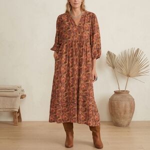 Boho Floral Midi Dress in Rust